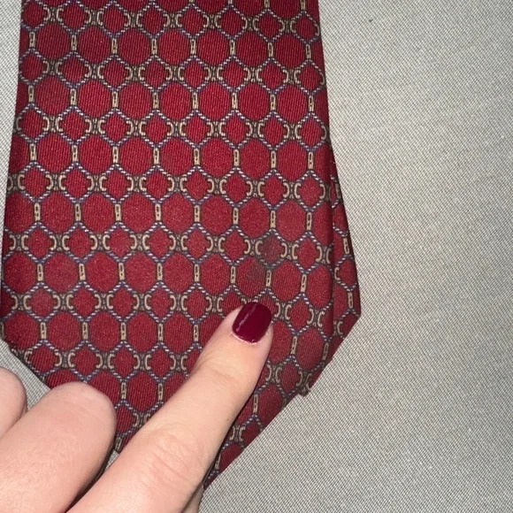 Celine Burgundy Geometric Men's Tie - Picture 3 of 3
